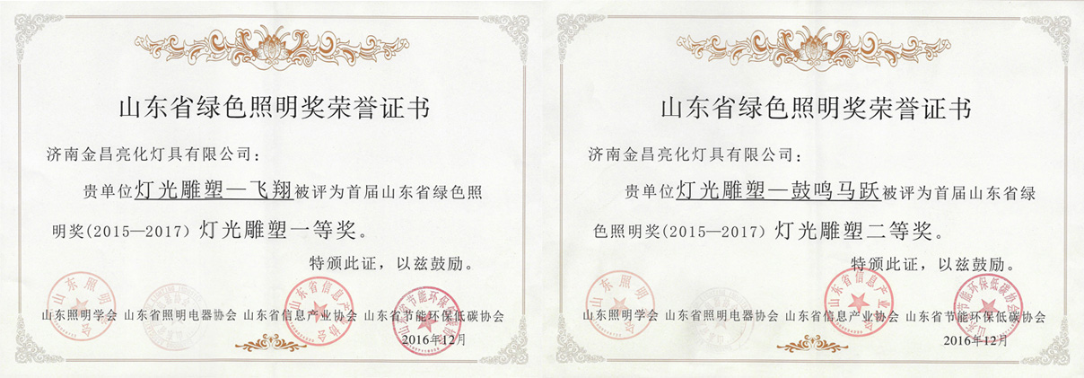 我公司創意的燈光雕塑作品榮獲首屆山東省綠色照明獎(圖1)